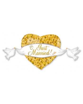 Just Married Heart and Doves