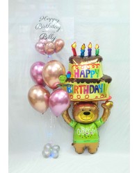 Birthday Bear AirWalkers with Bubble Balloon Bouquet